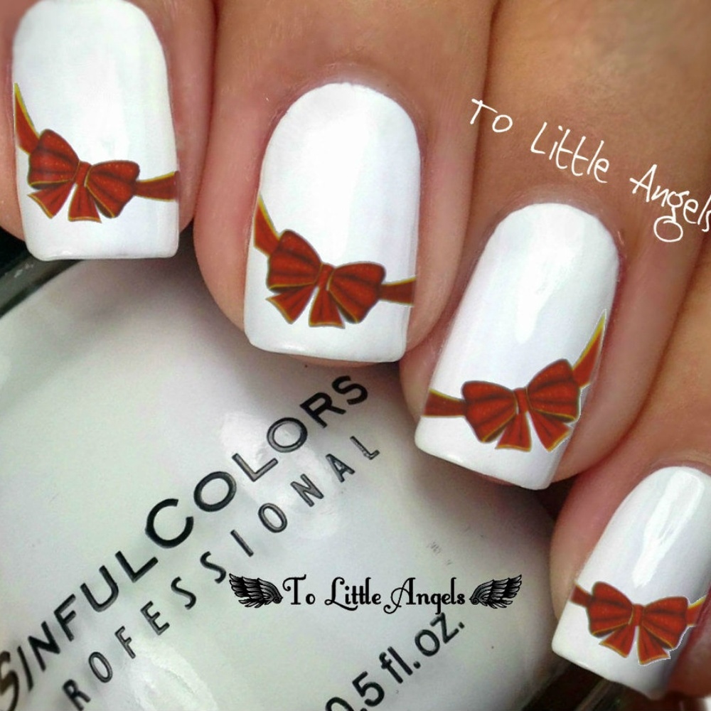 Red French Tip Bow- Nail Art Decal- Blue83